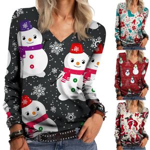 Damen-Kapuzenpullover, Weihnachtsthema, 3D-gedruckt, modische Damen-Langarm-T-Shirts, Frühling und Herbst, Harajuku-Pullover, lustig, niedlich, Grafik, V-Ausschnitt