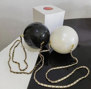 Paris Designer Fashion Accessories elegant Women Black and white pearl ball bag Jewelry and cosmetics storage clutch with gift box