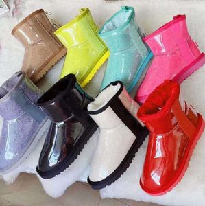 Designer australian mini ugges boots winter Transparent PVC diamond surface Classic Short snow fur furry girls women men satin ankle booties Half Knee UGGsity 91ess