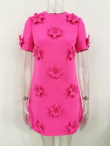 926 2023 Milan Style Runway Dress Autumn Crew Neck Långärmad Midkalv rosa varumärke samma stil Empire Womens klänning mode som