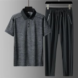 Men's Tracksuits Dad's Ice Silk Suit Summer Mens Short Sets Short Sleeve Polo Shirt Trousers Survetement Homme 2 Piece Lapel 230928