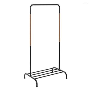 Hangers Single Garment Rack With Shoe Shelf And Hanging Bar For Clothes Black/Natural Stand