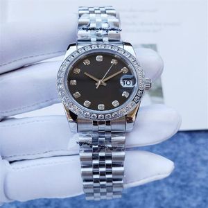 New Products Women's Watch 31mm Diamond Bezel Automatic Mechanical Stainless Steel Sapphire Black Surface Girl Gift239P