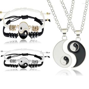 Colar brincos conjunto 1 par tai chi yin yang casal pulseiras pingente ajustável trança pulseira combinando amante pulseira colares jóias