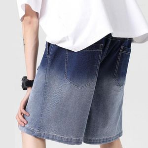 Men's Jeans Contrast Color Men Shorts Loose Cut Denim Gradient Summer Elastic Waist Wide Leg Deep Crotch