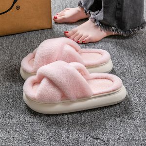 Womens Slippers Band Soft Plush Fleece Slippers pink House Indoor Or Outdoor Mop Open Toe House Shoes Fixed Shoe Shape size 36-41