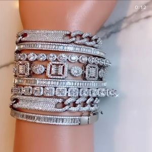 Handmade Sparkling Cuba Bracelets Luxury Jewelry 18K White Gold Fill CZ Crystal Zircon Hip Hop Party Promise High Quality Women Me290F