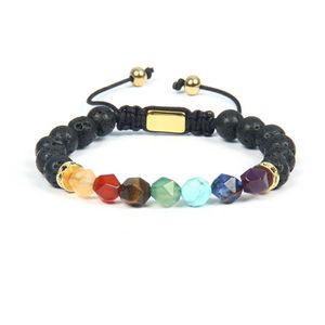 Moda feminina pulseira jóias inteira 8mm natural facetado corte pedra contas 7 chakra cura yoga meditação macrame pulseiras259j