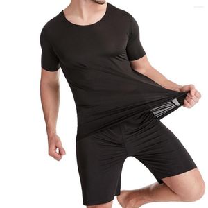 Indumenti da notte da uomo 2 pezzi / set pigiami set tinta unita O collo manica corta elastica biancheria intima da uomo estiva per dormire abbigliamento per la casa