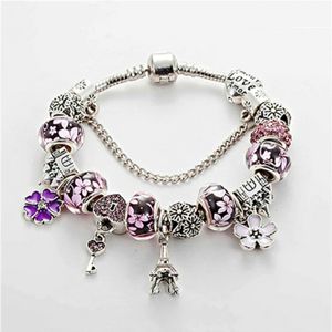 Whole-Charm Bracelet 925 Silver Pandor Bracelets Castle Beads Eiffel Tower pendant Bangle for gift Diy Jewelry Accessories wit246d