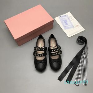 100% couro deluxe mulheres vestido sapatos de balé com fivela cinto arco plana casual solas macias salto baixo luz impressão mocassins deslizamento-on com caixa