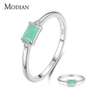 Modian Fascino di Lusso Reale 925 Stelring Argento Tormalina Verde Anelli di Barretta di Modo Per Le Donne Gioielleria Raffinata Accessori Bijoux 21061243A