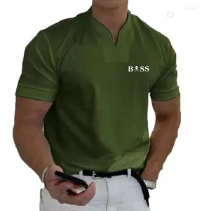 Herr t-skjortor 2023 sommar mode trend sport fitness fritid enkel t-shirt fast lös kort ärm v-hals topp polo tröja