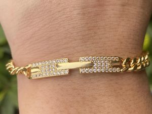 Link Bracelets 7 Inches Men's Solid Brass Cuban Micro Pave CZ Charm Statement Bracelet For Women