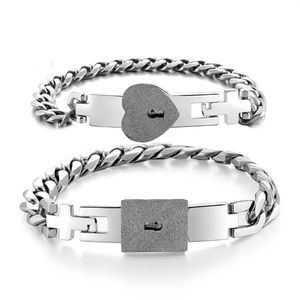 2 Stücke Silber Ton Edelstahl Liebhaber Herz Liebe Schloss Armband mit Schloss Schlüssel Armreifen Kit Paar Schmuck Gift237a