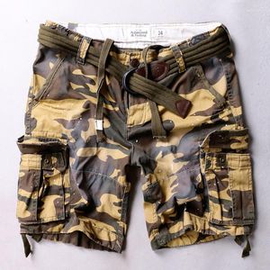 Mäns shorts Summer Camouflage Cargo med bältes bomull tvättade flera fickor knä längd avslappnad strand