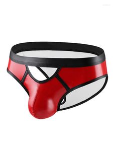 Underpants Sexy Men PU Faux Leather Briefs Hollow Out Exotic Lingerie Bulge Pouch Underwear Male Gay Wear