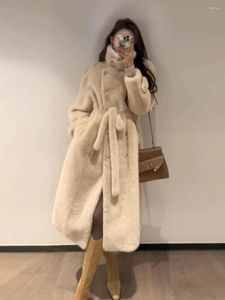 Women's Fur High Quality Ultra Long Winter Overcoat For Women Warm Double-breasted Stand Collar Sleeve Outwear Casual Female Coats