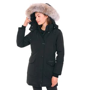 新しいスタイルの女性カナダダウンジャケットロスクレアパーカー濃い暖かいオオカミ毛皮の取り外し可能なフード付き女性用長いスタイルのスリムコート高品質のドゥドゥーン