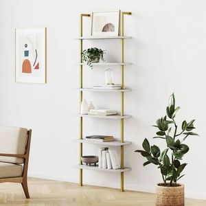 Ramar Theo 6 Tall Bookcase Wall Mount Bookhelf White Wood with Gold Brass Metal Frame PO Card Holder Classeur Pocards K 230928