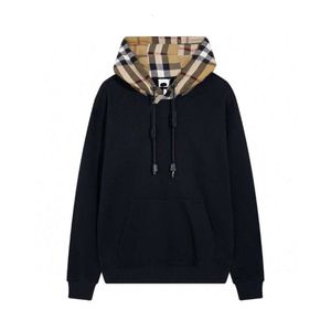 Designer Burbury Hoodie Spliced Plaid Hoodie Jacket Sweater Long Sleeved Hooded Pure Cotton 420g Low Elasticity And Dust-free Fabric Black