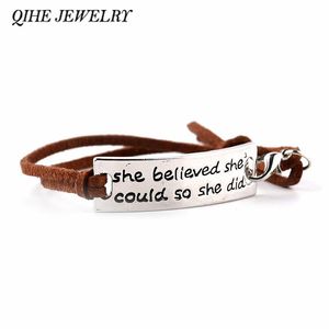 Whole- QIHE JEWELRY she believed she could so she did Encouraged Inspirational Letter Bracelet Tag Charm For Women 198e