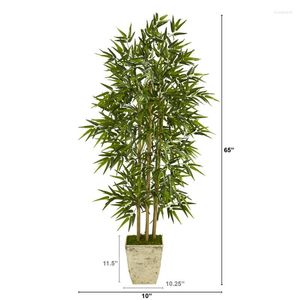 Decorative Flowers Bamboo Artificial Tree In White Planter Green