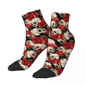 Calzini da uomo con teschio e fiori alla caviglia unisex modello street style stampato divertente calzino basso regalo