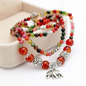 Natural Garnets Agate Strands Multilayer Baby Elephant Pendant Mix colors Beads Beaded Bracelet Fashion Jewellery Whole329M