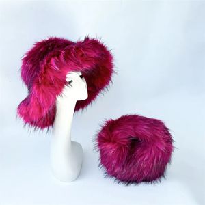 Chapéus de aba larga Chapéus de balde europeu e americano Big Brim Hat Hat feminino Lã de inverno quente imitação imitação de raccoon chapéu de cachorro chapéu chapéu chapéu de balde Mulheres 230928