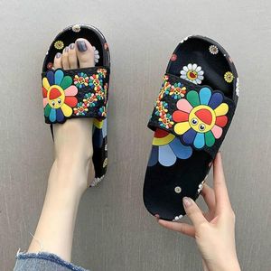 Hausschuhe Lisapie Damen Weiche Slides Für Frauen Sommer Sonnenblume SunFloral Sliders Strand Sandalen Weibliche Indoor Flip-Flops Schuhe