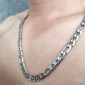 2019 Xmas -gåvor för pojkar Mens Mens rostfritt stål Silver NK -kedja Figaro Link Halsband Högkvalitativ 9mm 24 '' Enorma smycken294s