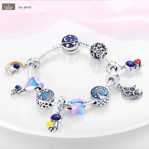 Amuletos de prata esterlina 925 para fazer joias para mulheres contas Starry Sky Series Lucky Beads