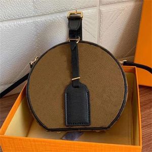 10A Mini Petite Boite Chapeau Borsa a tracolla rotonda con cinturino in pelle regolabile Borse a tracolla con pochette in tela con finiture in cowhidw originale M68276 Borsa per il trucco