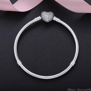 925 Silver Plated Cubic Zircon Heart Charm Bracelets Fit European Bead Statement Jewelry Bangle for Women Men Christmas Gift212s