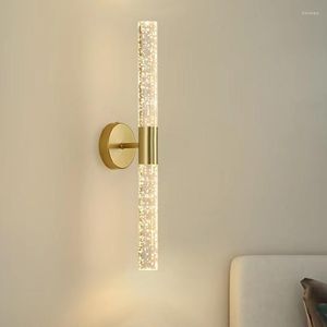 Lampa ścienna Nordic LED Podwójny kryształ prosty nowoczesny w dół bąbelkowy światła sypialnia korytarz salonu