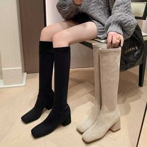 Skinny Elastic Boots for Women in Autumn and Winter Plush High Riding with Thick Heels Suede That Won't Fall Off 230830