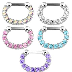 Pierścienie Studs Jewelry30pcs Rhinestone Crystal Hoops Unisex Surgical Steel CZ Septum Clicker Nose Pierścień przeszywający Korbus D284N