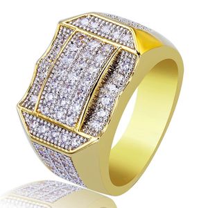 Hip Hop Copper Gold Color Micro Micro Paded Full Zircon Charm Finger Finger Gold Rings Bling Jewelry for Menwomen303G