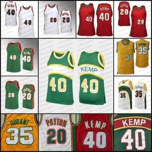 Retro Kevin Durant Basketbol Forması Shawn Kemp 34 Ray Allen 20 Gary Payton Beyaz Yeşil Erkek Dikişli Gömlekler Klasik Maillot de Basketbol