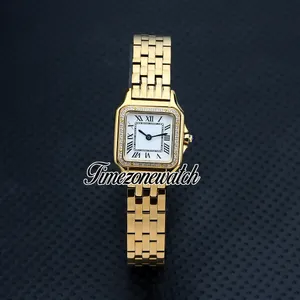 New 22mm Small Panthere de WJPN0015 Swiss Quartz Womens Watch White Dial Diamond Bezel 18k Yellow Gold Steel Bracelet Fashion Ladies Watches Timezonewatch Z01A