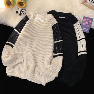 Męskie swetry jesienne zima zagęszczona żakardowa sweter japoński retro kontrast kolor przyczynowy luźne pullover męskie ubrania
