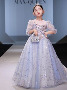 Beaded Tulle Luxurious Arabic Vintage Child Pageant Dresses Beautiful Flower Girl Wedding Shiny Bling Ball Gown Party Special Dress 403