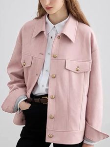 Kvinnors jackor skjorta rockar för kvinnor rosa vintage harajuku mode hösten lös casual polo krage vinterjacka 230928