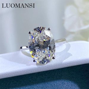 Кольца кластера Luomansi 10 5CT Овальное кольцо Super Flash с большим бриллиантом 100%-S925 Стерлинговое серебро 18 карат Женское свадебное обручальное украшение Jewelr266h