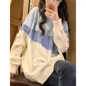 Kvinnors tröjor Appliques Kvinnors tröja överdimensionerade Winter Pullovers Korean Knitwears Tie Dye Knit Top Ladies Jumpers Vintage Pull Femme