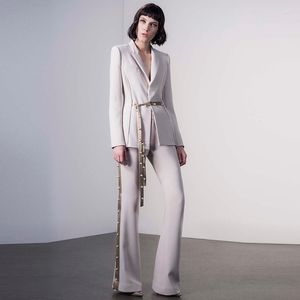 Kvinnors tvåbitar byxor 2023 Star Style Ribbon Pärled Belt Suit Micro Fleared Set