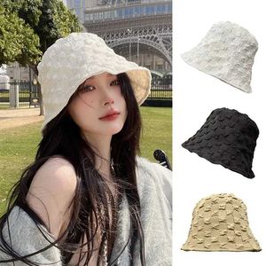 Stingy Brim Hats Ins Pleated Bubble Bucket Hat Solid Color Summer Wide Cotton Fisherman For Outdoor Sports Walking Sunscreen Supplies 230916