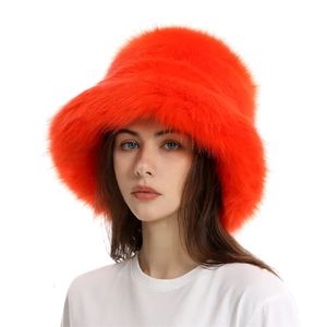Geniş Memlu Şapkalar Kova Şapkaları Sahte Kürk Şapka Kadınlar Zarif Sonbahar ve Kış Kürk Balıkçı Şapkası Renk Koreli Kıdemli Sıcak Kova Şapkası 230928