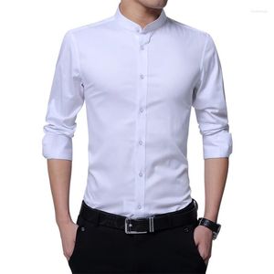 Men's Dress Shirts Men Pure Color Long Sleeve Standing Neck Shirt Simple Business Social Wedding Party Top Slim Fit Clothes